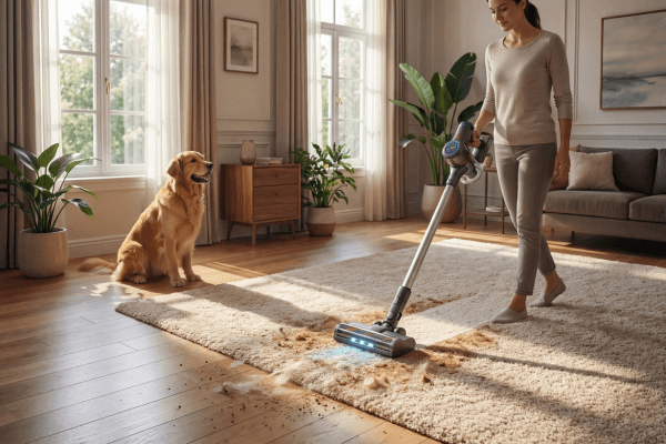 Vrouw aan het stofzuigen