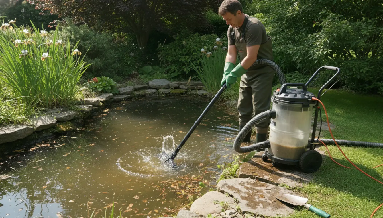 vijver schoonmaken met stofzuiger