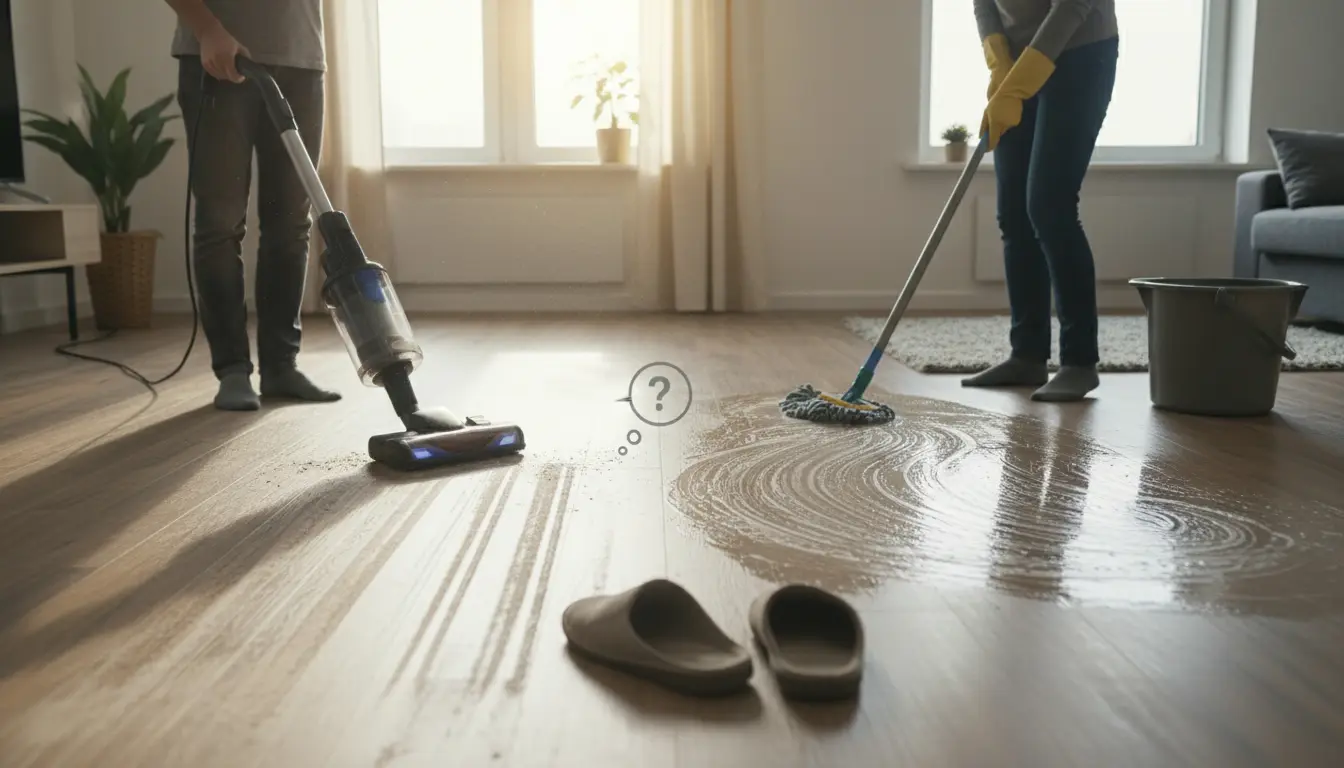 eerst dweilen of stofzuigen