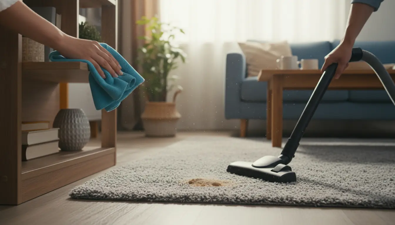 eerst afstoffen of stofzuigen